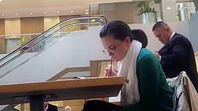 Gorgeous Amateur Woman Dangling Her Candid Ballerina Shoes In Public