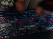 German emo twink jerking with vibrating toy, big cumshot on black table