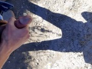 Public gay  jerk off outside risky, get caught