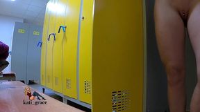 hiding naked behind the lockers while the cleaner washed the floors