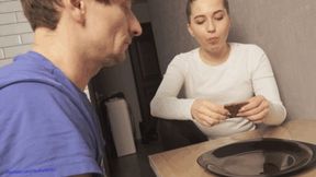 025 ber Delicious drool I will feed my slave with chocolate, but first I will spit on chocolate to make it tastier [mov]