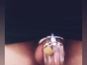 24/7 Caged cuck (mistress's say you can comment permission to cum if you are female...please!!!