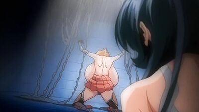 Sexy anime babe takes hard pecker in BDSM dungeon with 3 girls