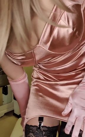 Feels so nice sliding my pink satin gloves all over my tight pink satin dress