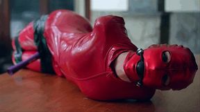 Red latex doll tape bondage with vibrator
