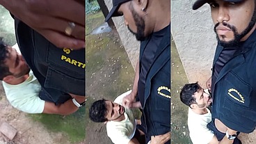 Segurança goza na boca do puto que ficou encarando