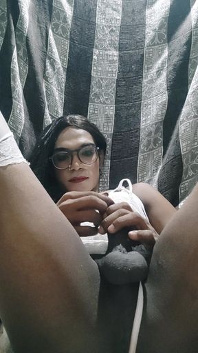 Indian Sissy Girl Milking Cock in White Babydoll