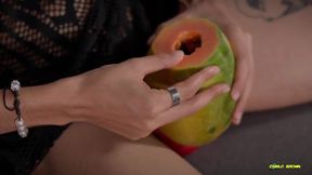 Asian Twink Fills Juicy Papaya with Thick Cream