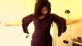 27 years old curvaceous Egyptian girlfriend dances in tight purple dress