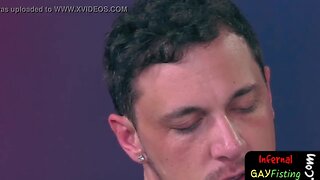 Fisted hunk ass licking during triplet