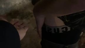 helping him pee in the street