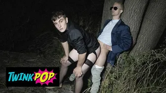 Jakob De Lung and Tom Bacan Piss in Woods Then Fuck Bareback Outdoors