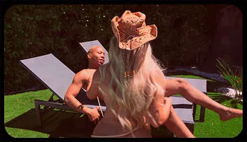 Blonde Cowgirl Kayley Gunner Rides Black Stallion Ricky Johnson by the Pool