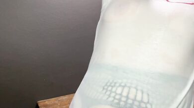 My t-shirt gets wet and my juicy nipples are showing.