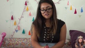 Amateur GF gets a dildo JOI while playing with big toys