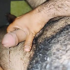 Hairy thick cock ejaculates lots of milk.