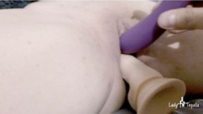 Double dildo and see how is getting wet my shaved pussy until orgasm
