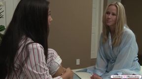 Curious Encounter: Busty Milf and Young Asian Beauty Share an Intimate Moment