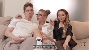 Skinny babe gets a sloppy deep throat blowjob before a hot threesome