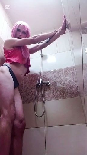wild gooner sissy in shower