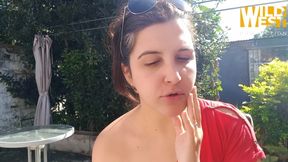 Eat Chewing Gum Outside While Showing off Your Boobs.