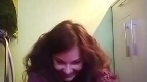 Horny wife shows off her shaved and gaping pussy during a wild pussy show