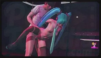 Rough Public BDSM with Blue-Haired Miku in a Club