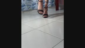 Bare Feet in Black Strappy Heels