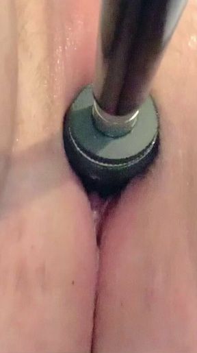 Close-up view of milf creaming all over fuck machine