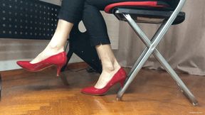 HEELS CRUSHING SQUISHY BALL UNDER OFFICE DESK - MP4 HD