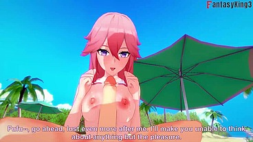 Yae Miko Bikini sex on the beach RED 1/2 Genshin Impact - Full And Just POV on Sheer or PTRN: Fantasyking3