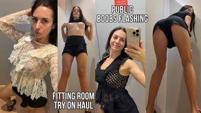 Tops Try On in a Changing Room, Big Boobs Flashing 4K
