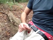 Public sagging low in my boxers and jerking off in the woods. Cumming in public.