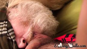 ”Swinging balls & big cock munched on by mature weirdo”