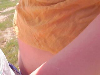 Stranger again cum in my panties on the beach Risky public creampie