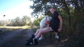 Mother-in-law Sucks My Dick in a Park on a Bench Until I Cum
