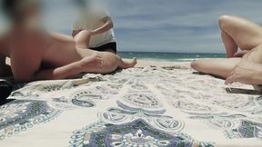 Stranger flashes his cock while creaming my wife at the beach