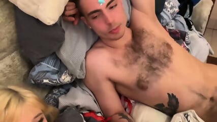 Fucking my friend's blonde girlfriend while she holds his hand