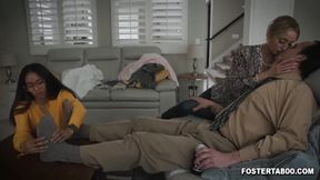 Asian teen 18+ Gets A 3some Fuck Lesson With New Foster Parents