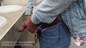 I meet a stud in the airport bathroom and he lets me suck his fat, veiny cock there