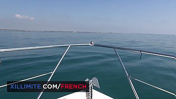 Busty brunette MILF gets fucked on a yacht