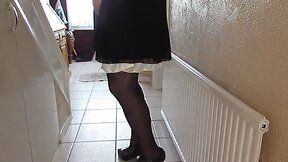 black pleated dress and see through panties