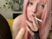 Pink Haired Hottie Smoking and Sucking her dildo (Full Vid on my OnlyFans/ManyVids)
