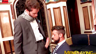 Hot classy hunk Massimo Piano deepthroats big rock hard cock