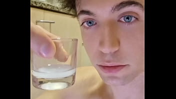 Twink Drinks His Own Cum