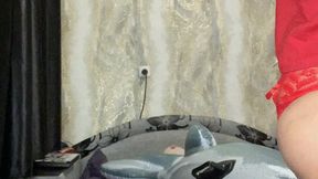 sexy Val riding on inflatable dolphin