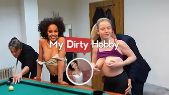 Lia Amalia and babe take on six cocks in a rough German gangbang orgy