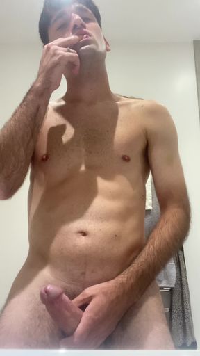 Horny Straight Guy Masturbates His Thick Dick and Eats His Own Cum