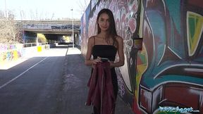 Petite brunette fucked right on the street