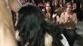 ”Big Boobed chicks swallowing strippers prick at bachelorette party”